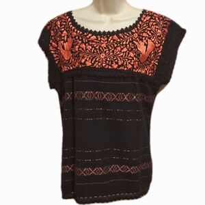Embroidered Black and Orange Women's Blouse